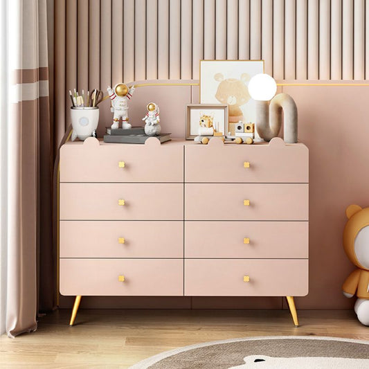 White and Pink Bedroom Dresser Modern Style Wooden Storage Chest with Multi Drawers