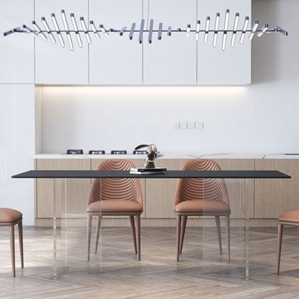 Rectangular Stone Dining Table Modern White-black Furniture with Acrylic Double Pedestal Clearhalo 'Dining Tables & Seating' 'Dining Tables' 'dining_table' 'furn' 'furn_dining_table' 'Furniture' 'Kitchen & Dining Furniture' 1200x1200_caf2e524-a5fa-48e7-bbbf-6b3f8c5381f0