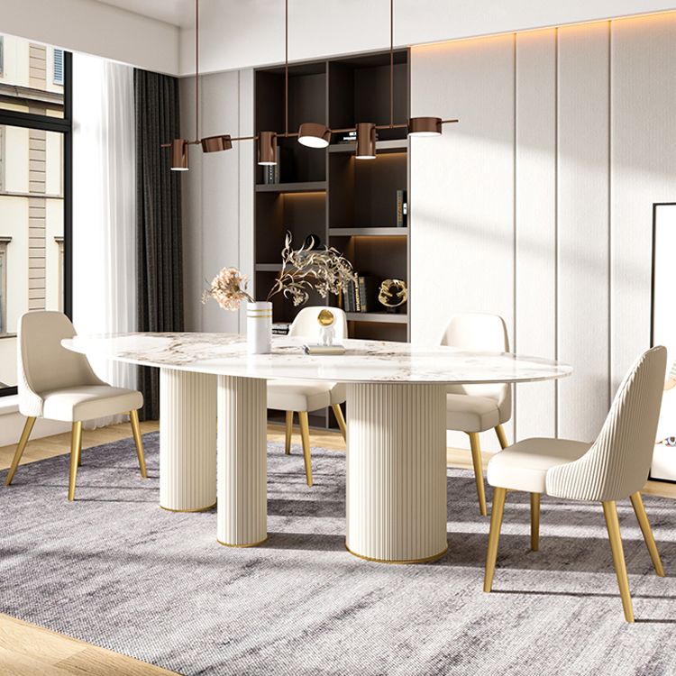 Oval Shape Luxury Kitchen Table Sintered Stone Fixed Desk for Dining Room