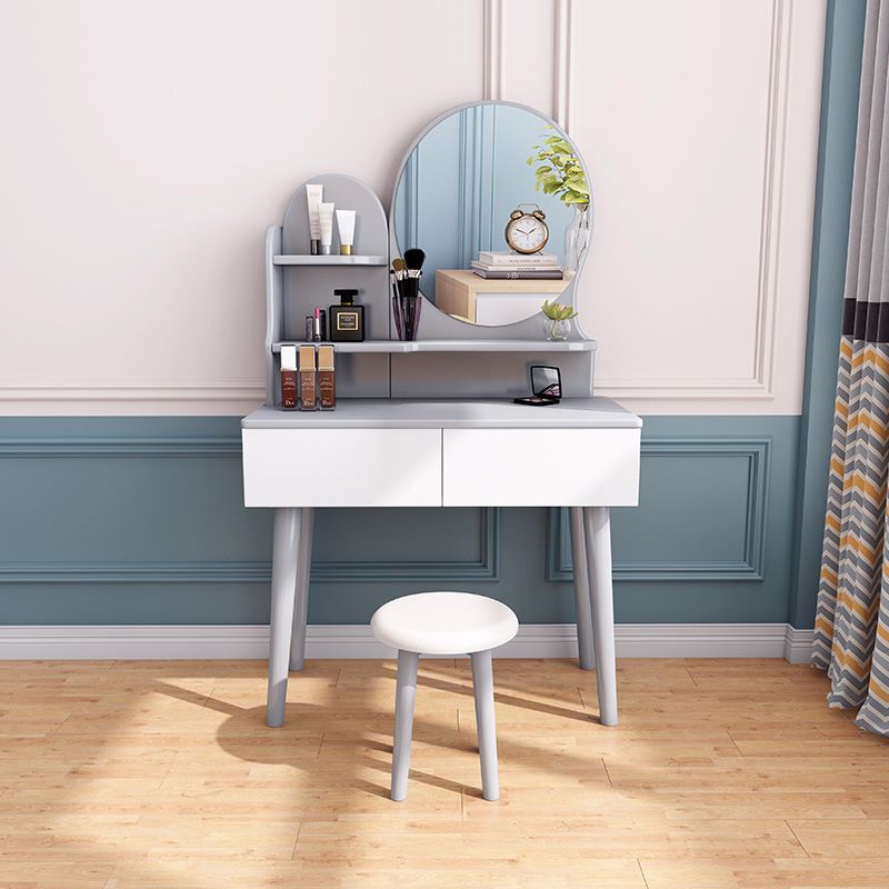 Comò in legno massiccio scandinavo vanità set con sgabelli e 2 cassetti