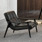 Solid Color Wooden Lounge Chair Genuine Leather Bedroom Side Chair