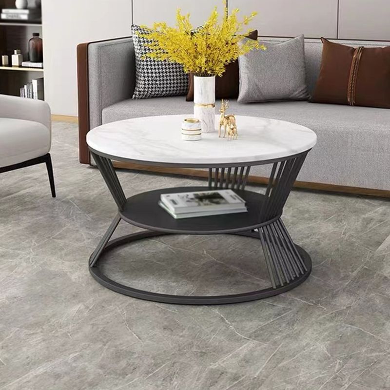 Modern Slate Frame Coffee Table Open Shelf Round Cocktail Table in Black/White Clearhalo 'Coffee & Accent Tables' 'Coffee Tables' 'coffee_tables' 'furn' 'furn_coffee_tables' 'Furniture' 'Living Room Furniture' 1200x1200_caf62c76-acbc-49c3-a63e-eec920860f0d