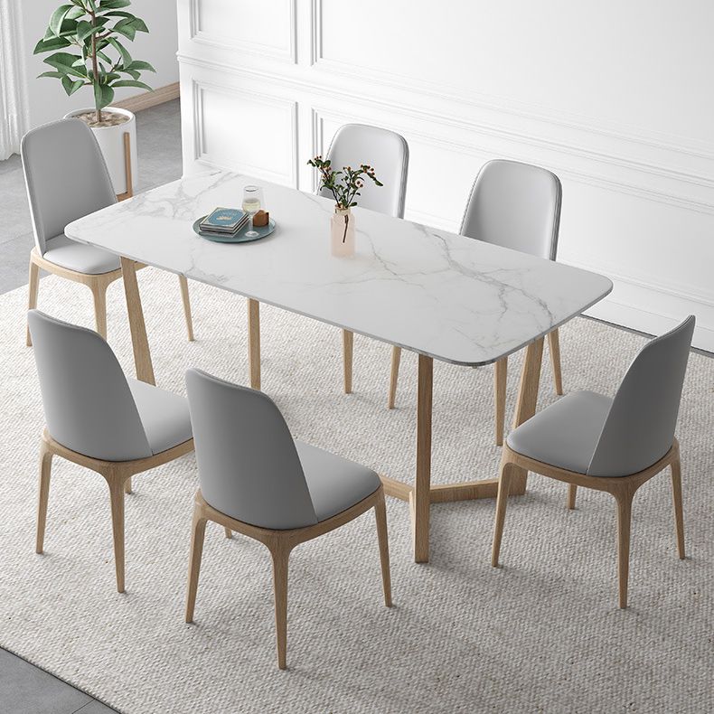 Contemporary Dining Table Set with Solid Wood Table and PU Leather Chairs Clearhalo 'Dining Room Sets' 'Dining Tables & Seating' 'dining_room_set' 'furn' 'furn_dining_room_set' 'Furniture' 'furniture_dining_room_set' 'Kitchen & Dining Furniture' 'kitchen&dining_furn' 'kitchen' 1200x1200_caf66053-94d8-4c66-a55b-4da2ef0b5e3a