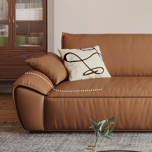 Braun ausgestellte Armsofa Kunstleder und echte Ledersitze mit Kissen