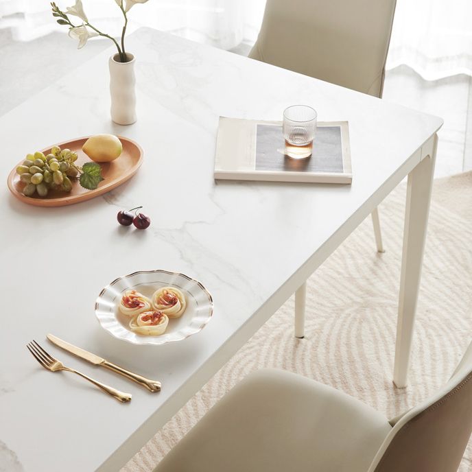 Moderne Stil Steinmöbel 5/7 PCs weiße Rechtecktisch mit Essstuhl