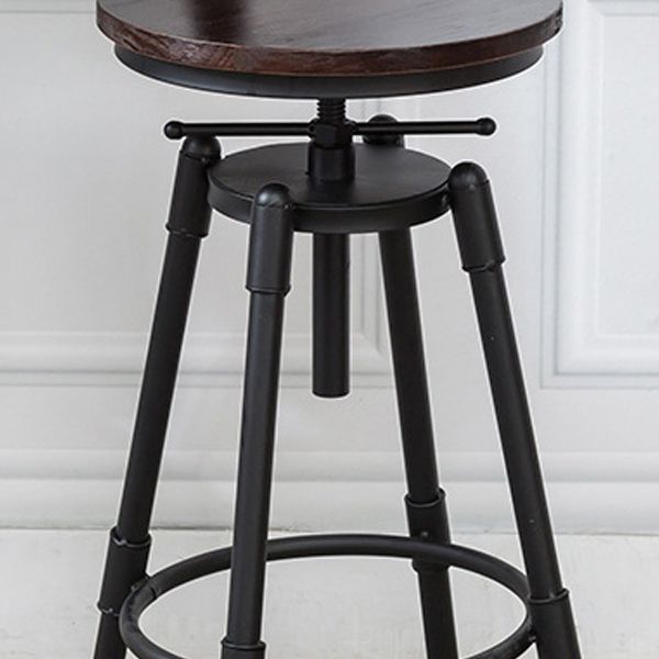 Tabouret industriel en métal, siège rond en bois, tabouret de comptoir réglable, finition mate