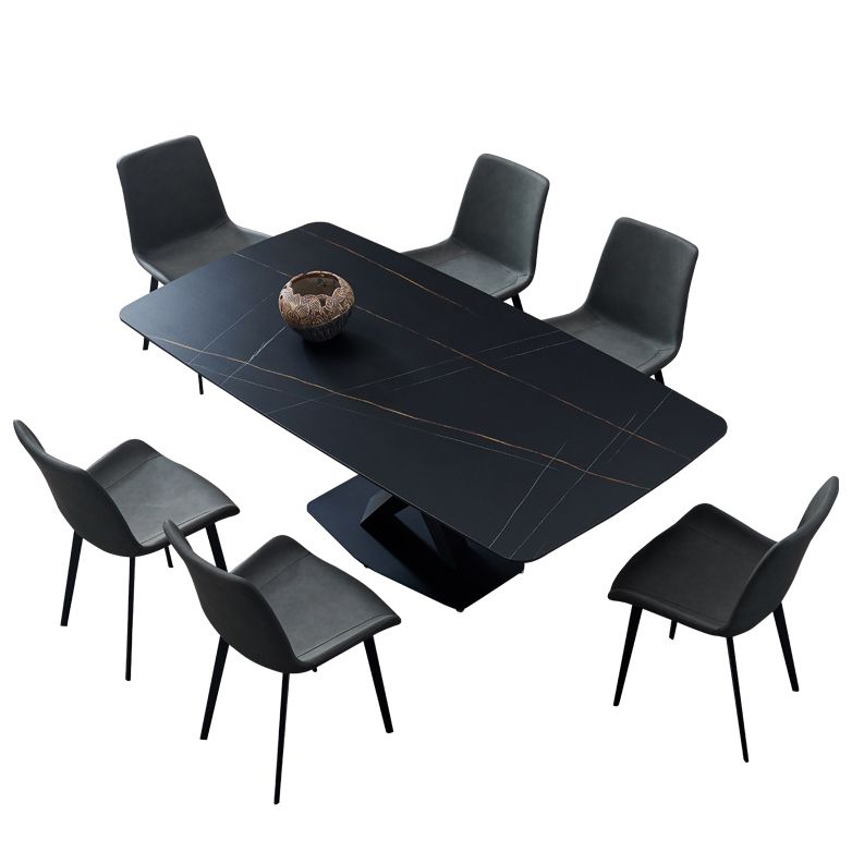 Metal Modern Rectangle Dining Table Sintered Stone Dining Table with Pedestal Base Clearhalo ' dining_table' 'Dining Tables & Seating' 'Dining Tables' 'furn' 'furn_dining_table' 'Furniture' 'furniture_dining_table' 'Kitchen & Dining Furniture' 'kitchen&dining_furn' 'kitchen' 'kitchen_dining_table' 1200x1200_cb028321-d5ba-4f2a-b5a7-7442ec721ff2