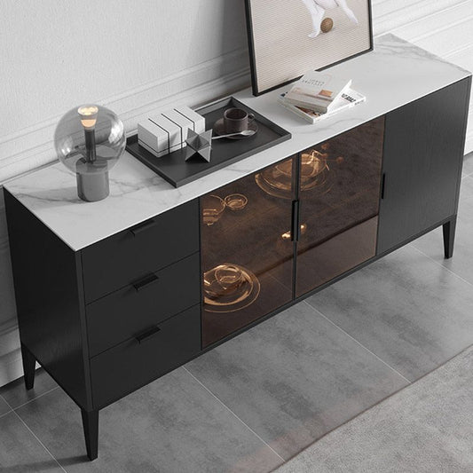 Black Dining Server with Drawers Contemporary Sideboard Cabinet Clearhalo 'buffet_sideboard' 'Buffets & Sideboards' 'furn' 'furn_buffet_sideboard' 'Furniture' 'Kitchen & Dining Furniture' 1200x1200_cb02951a-bb83-421e-87e1-c31f4570e82d