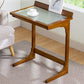 Rectangular Glass Top Side Table Wood Sofa Side Accent Table