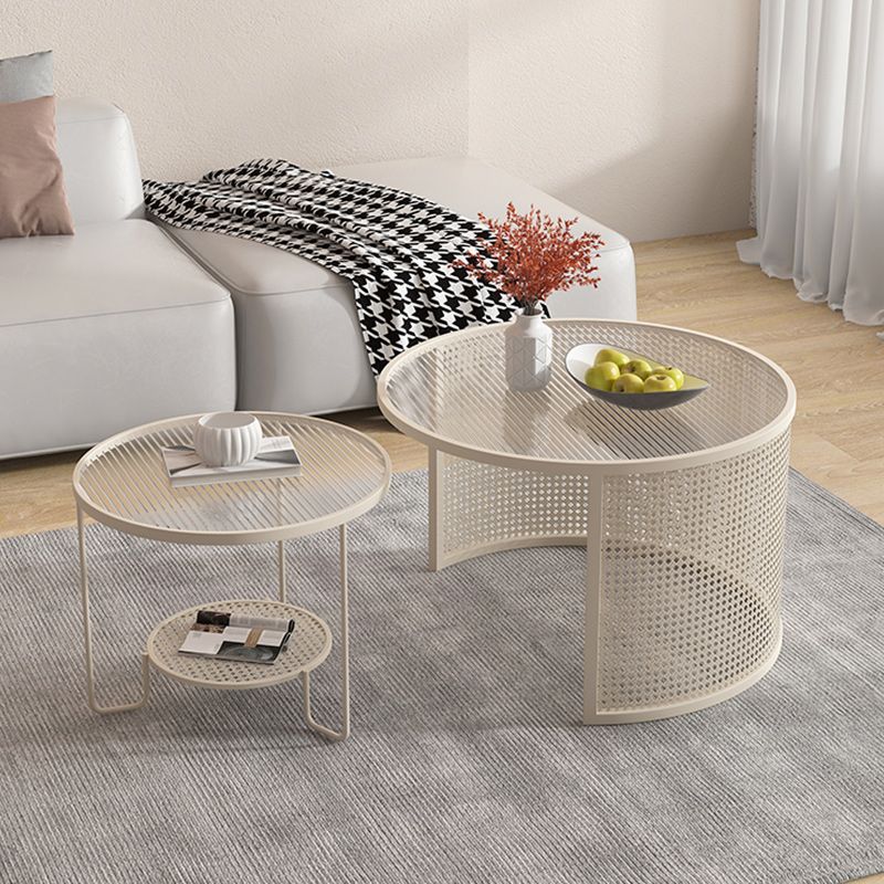 Tropical Round Frame Cocktail Table Glass Top Coffee Table Set