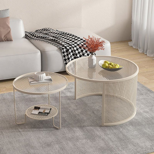 トロピカルラウンドフレームカクテルテーブルガラストップコーヒーテーブルセット