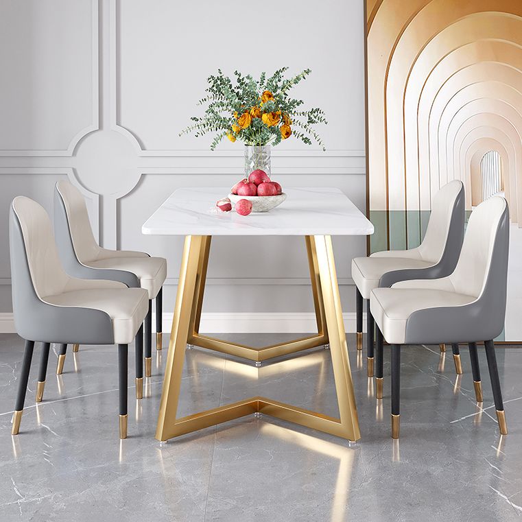 Glam Iron Dinette Set 1/2/5/6 Pieces Rectangle White Sintered Stone Top Dining Table Set Clearhalo 'Dining Room Sets' 'Dining Tables & Seating' 'dining_room_set' 'furn' 'furn_dining_room_set' 'Furniture' 'furniture_dining_room_set' 'Kitchen & Dining Furniture' 1200x1200_cb055b0a-b23b-44aa-ab92-477732c47c52