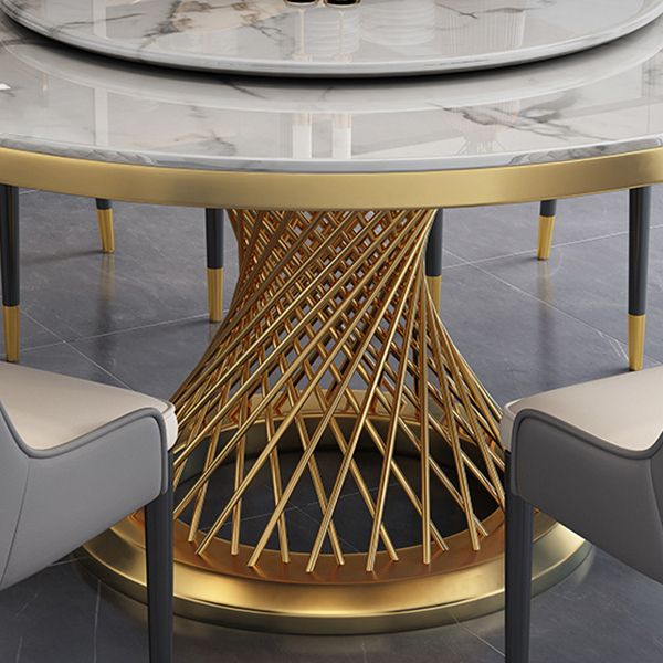 Rotatable Sintered Stone Top Round Table in White Glam Dining Table with Metal Pedestal Clearhalo ' dining_table' 'Dining Tables & Seating' 'Dining Tables' 'furn' 'furn_dining_table' 'Furniture' 'furniture_dining_table' 'Kitchen & Dining Furniture' 'kitchen&dining_furn' 'kitchen' 'kitchen_dining_table' 1200x1200_cb06e947-1650-42bf-8fa4-8dbcd4a08008
