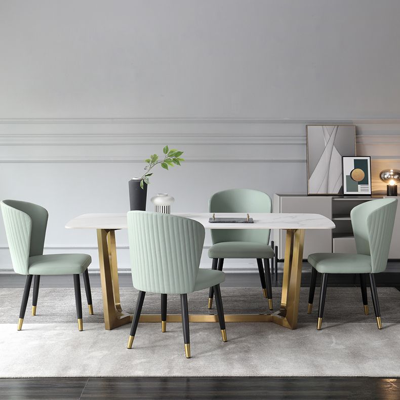 Luxury Sintered Stone Top Table Rectangle Table with Trestle Base in Gold Clearhalo 'Dining Tables & Seating' 'Dining Tables' 'dining_table' 'furn' 'furn_dining_table' 'Furniture' 'furniture_dining_table' 'Kitchen & Dining Furniture' 'kitchen' 'kitchen_dining_table' 1200x1200_cb074ac9-dfbc-4c3c-8650-80c139378105