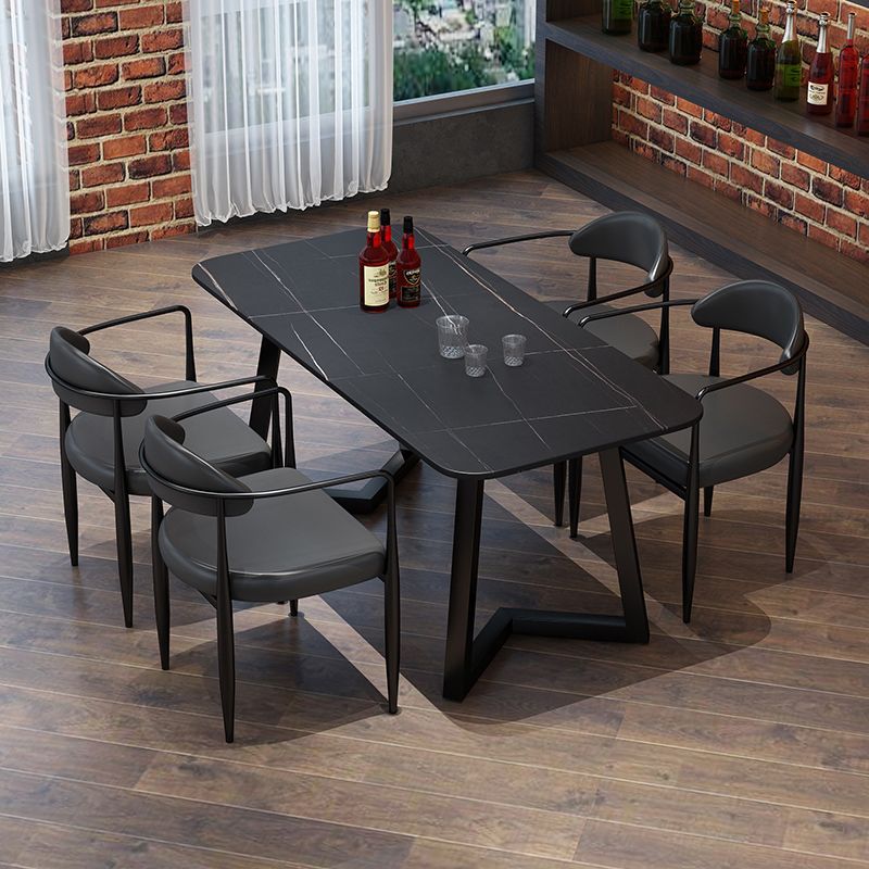 Industrial Style Sintered Stone Dining Table Black Rectangle Table with Sled Base for Dinning Room Clearhalo ' dining_table' 'Dining Tables & Seating' 'Dining Tables' 'furn' 'furn_dining_table' 'Furniture' 'furniture_dining_table' 'Kitchen & Dining Furniture' 'kitchen&dining_furn' 'kitchen' 'kitchen_dining_table' 1200x1200_cb092b4d-9633-41d4-a796-78bf79a048cd