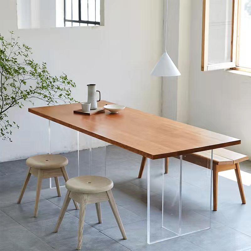 Modern Pine Wood Table Restaurant Dining Table with Acrylic Double Pedestal Base Clearhalo ' dining_table' 'Dining Tables & Seating' 'Dining Tables' 'furn' 'furn_dining_table' 'Furniture' 'furniture_dining_table' 'Kitchen & Dining Furniture' 'kitchen&dining_furn' 'kitchen' 'kitchen_dining_table' 1200x1200_cb0b9b27-b248-4297-8edb-7dca550cff88