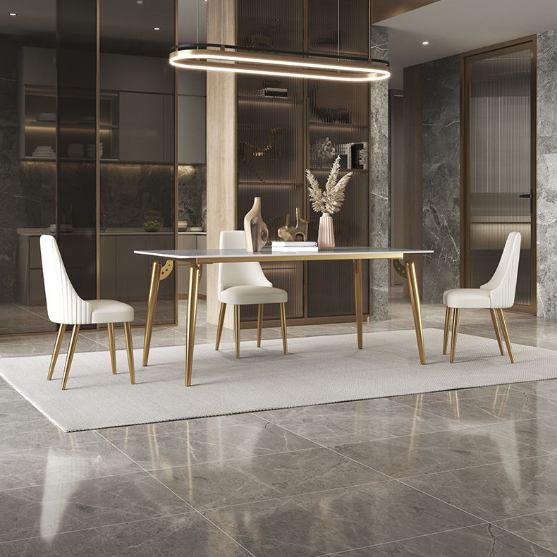 Traditional Luxury Dining Table White Sintered Stone 4 Legs Table with Gold Frame Clearhalo 'Dining Tables & Seating' 'Dining Tables' 'dining_table' 'furn' 'furn_dining_table' 'Furniture' 'furniture_dining_table' 'Kitchen & Dining Furniture' 'kitchen' 'kitchen_dining_table' 1200x1200_cb101124-dc9d-4c46-8b59-8862f850fdfd