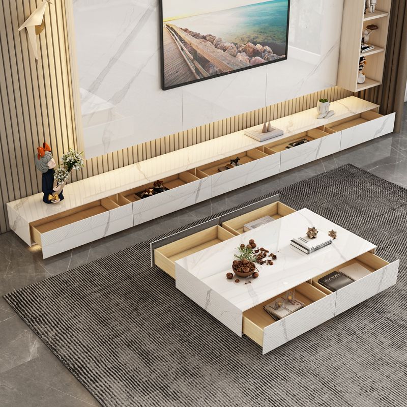 9.06 "H -TV -Ständer zeitgenössischer Stil weiße geschlossene Speicher -TV -Konsole mit Schubladen