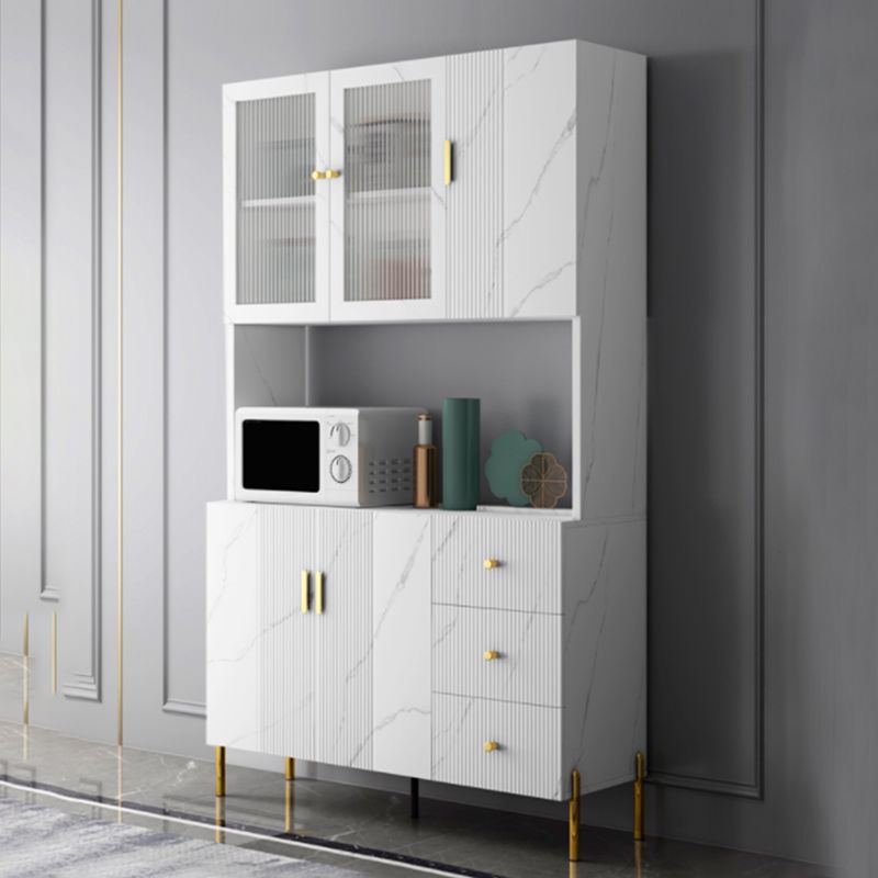 Glam Glass Door Sideboard Engineered Wood Side Board with 3 Drawers Clearhalo 'buffet_sideboard' 'Buffets & Sideboards' 'furn' 'furn_buffet_sideboard' 'Furniture' 'Kitchen & Dining Furniture' 1200x1200_cb1ca7cb-9780-4338-a42c-2ed8446c3455