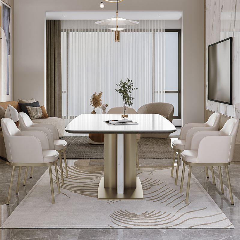 Nordic Glam Sintered Stone Rectangle Table Set 1/4/5/7 Pieces Dining Set for Home Clearhalo 'Dining Room Sets' 'Dining Tables & Seating' 'dining_room_set' 'furn' 'furn_dining_room_set' 'Furniture' 'Kitchen & Dining Furniture' 1200x1200_cb1ce582-c431-485d-b331-e0eb9577f4b0