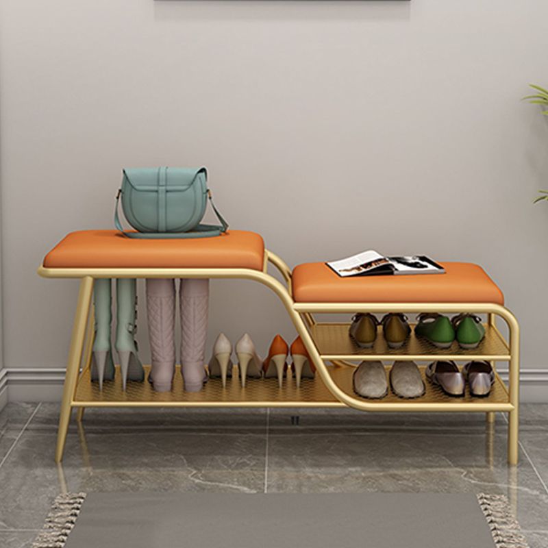 14 Inch Wide Modern Entryway Bench Cushioned Rectangle Metal Seating Bench with Shelves Clearhalo 'Benches' 'Chairs & Seating' 'furn' 'furn_benches' 'Furniture' 'Living Room Furniture' 1200x1200_cb1d86e7-95ac-4114-b8c9-bd980b7a750c
