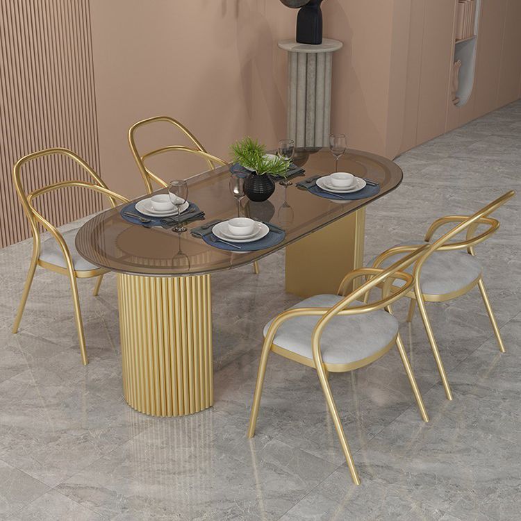 Oval Double Pedestal Modern Dining Table Fixed Table for Dining Room Clearhalo 'Dining Tables & Seating' 'Dining Tables' 'dining_table' 'furn' 'furn_dining_table' 'Furniture' 'furniture_dining_table' 'Kitchen & Dining Furniture' 'kitchen' 'kitchen_dining_table' 1200x1200_cb1fb486-53e4-45a7-8475-bf808e6e2f07
