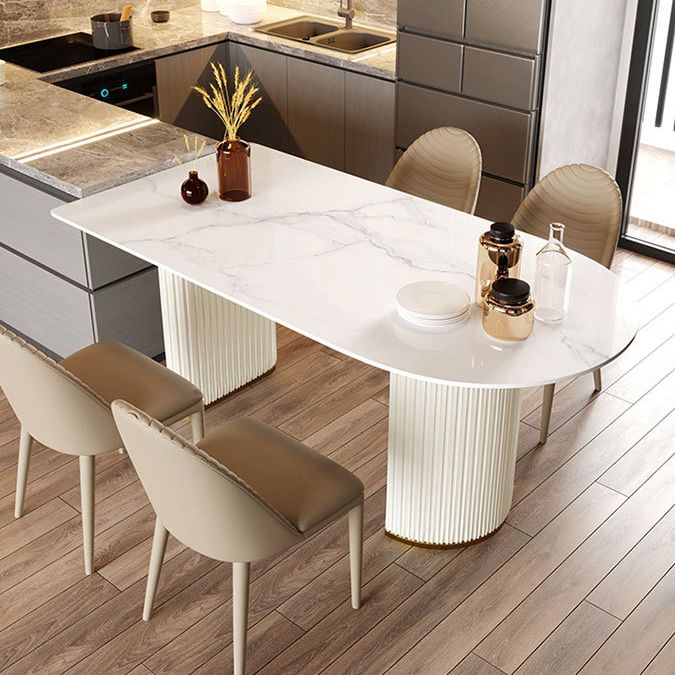 Sintered Stone White Dining Table Simplicity Double Pedestal Table for Dining Room Clearhalo ' dining_table' 'Dining Tables & Seating' 'Dining Tables' 'Furniture' 'furniture_dining_table' 'Kitchen & Dining Furniture' 'kitchen&dining_furn' 'kitchen' 'kitchen_dining_table' 1200x1200_cb1fdb02-c7a6-4770-8216-811d99e333db