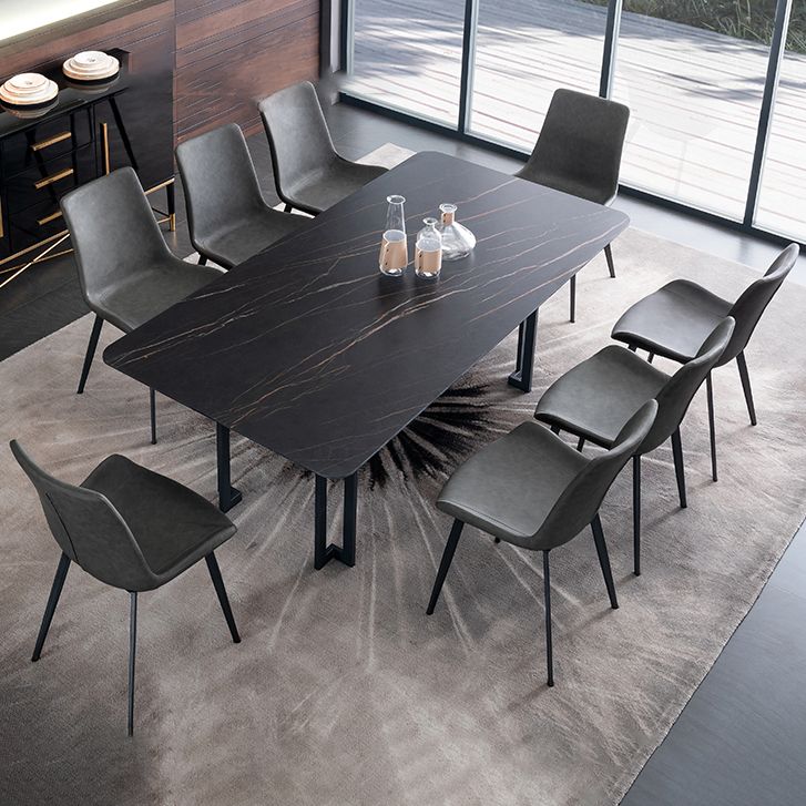 Modern Dining Table Set 1/4/5/9 Pcs Black Sintered Stone Dining Table with Armless Chairs Clearhalo 'Dining Room Sets' 'Dining Tables & Seating' 'dining_room_set' 'furn' 'furn_dining_room_set' 'Furniture' 'Kitchen & Dining Furniture' 1200x1200_cb221e1c-b602-4f35-90de-cdf93b696968