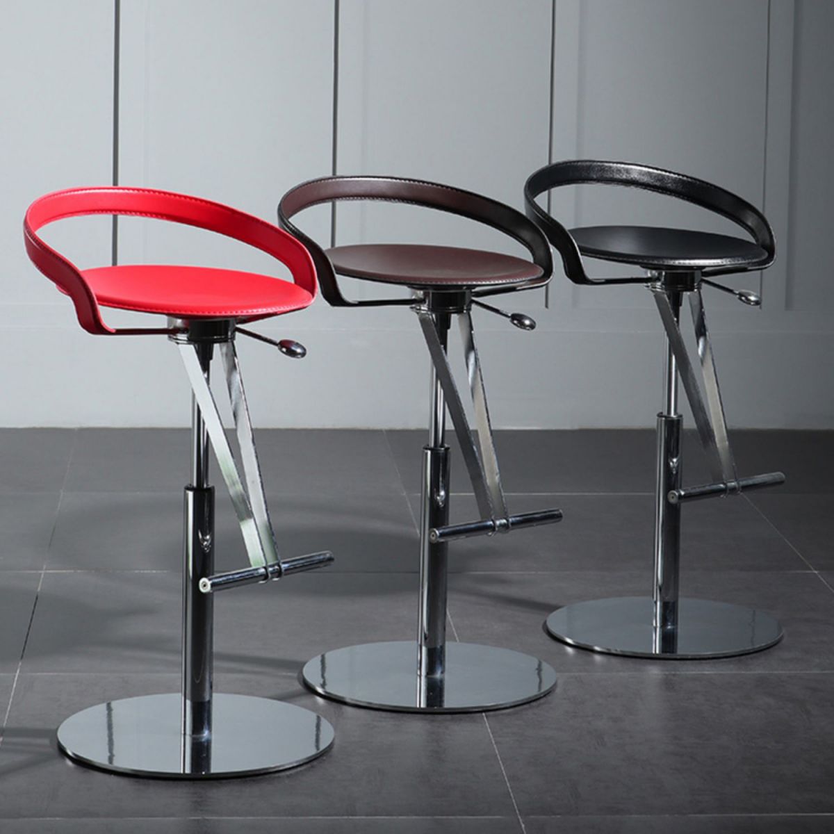 Armless Bar Stools Adjustable Height Dining Stool with Metal Base