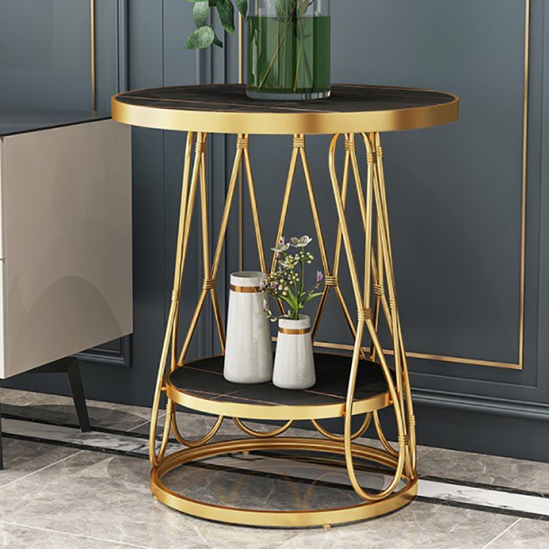 Frame Gold/black Metal Base Design Rock Sheet White/black Top Round Side Table