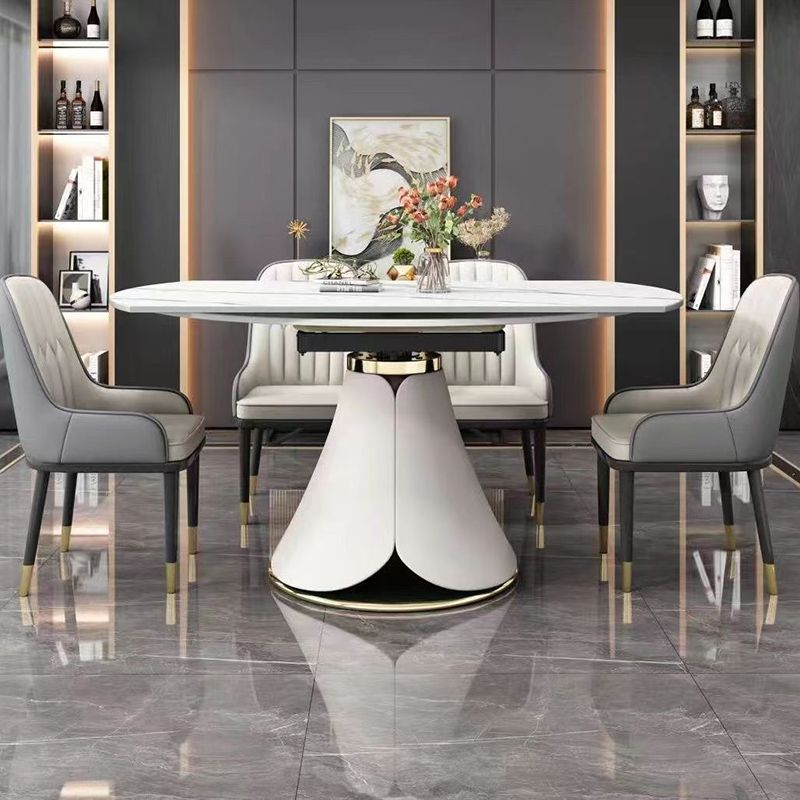 Glam Style Sintered Stone Table Pedestal Dining Table for Kitchen Clearhalo 'Dining Tables & Seating' 'Dining Tables' 'dining_table' 'furn' 'furn_dining_table' 'Furniture' 'Kitchen & Dining Furniture' 1200x1200_cb31fd56-c406-4a16-99b4-fa9bb3443cfb