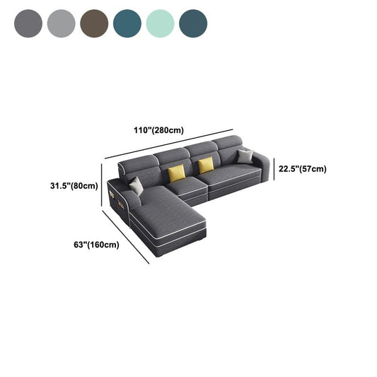 Cotton Blend Square Arm Sofa & Chaise for Living Room  with storage