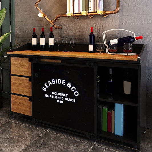 3 Drawer Credenza Engineered Wood Side Board with Sliding Door with Open Storage