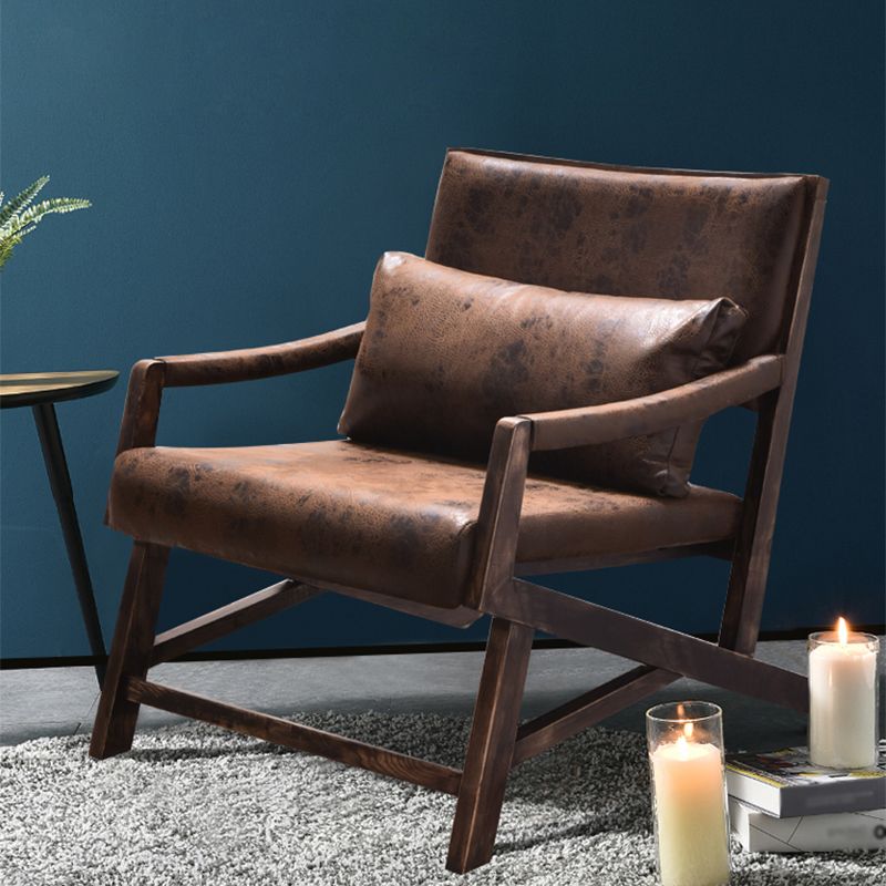 25.59" L x 29.52" W x 28.34" H Faux Leather Square Arms Lounge Chair with Pillow Back Clearhalo 'Accent Chairs' 'accent_chairs' 'Chairs & Seating' 'furn' 'furn_accent_chairs' 'Furniture' 'furniture_accent_chairs' 'Living Room Furniture' 1200x1200_cb38923f-f005-4dd9-8b46-825d482835fe