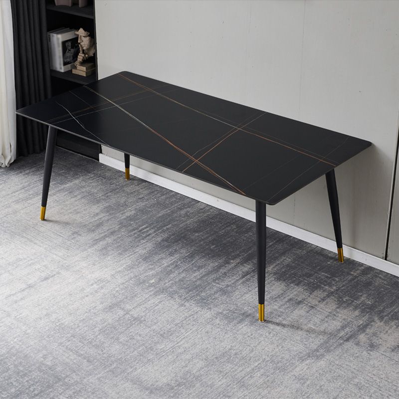 Rectangle Traditional Luxury Table Sintered Stone Table with 4 Black Legs Clearhalo ' dining_table' 'Dining Tables & Seating' 'Dining Tables' 'furn' 'furn_dining_table' 'Furniture' 'furniture_dining_table' 'Kitchen & Dining Furniture' 'kitchen&dining_furn' 'kitchen' 'kitchen_dining_table' 1200x1200_cb3b6639-6587-47d7-8671-3aca2c9e62b8