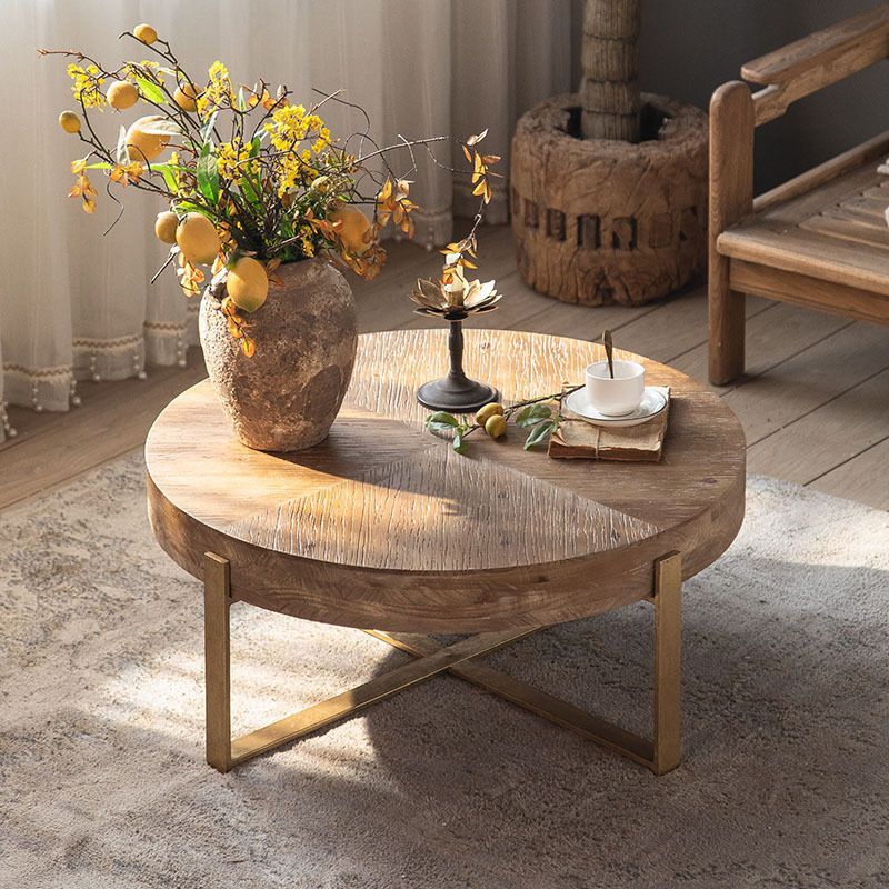 Contemporary Wooden Distressed Cocktail Table Light Wood Coffee Table