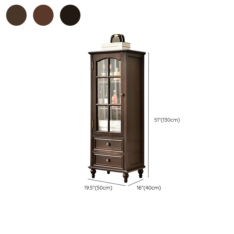 Puerta de vidrio de piso de soporte de botella tradicional de madera sólida con estantes de almacenamiento en marrón
