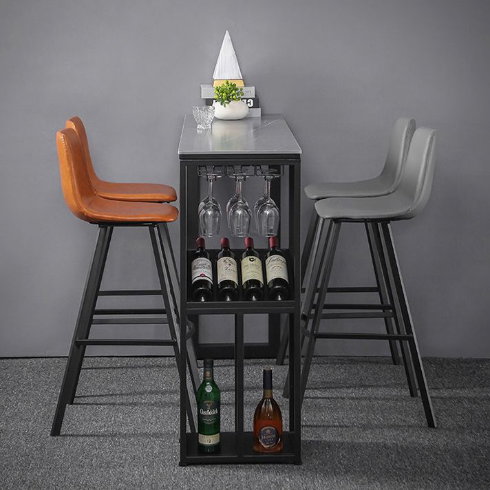 Industrial Style Bar Table Stone Top 42-inch Height Pub Table with Wine Glass Shelf Clearhalo 'Bar Furniture' 'Bar Tables' 'bar_tables' 'Furniture' 'furniture_bar_tables' 'Kitchen & Dining Furniture' 1200x1200_cb441f2a-5aaf-45d1-b5ef-c06de8d6fc72