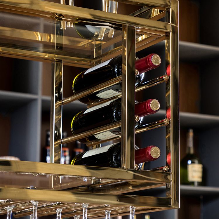 Porta del vino sospeso in metallo da cucina con supporto di vetro e scaffale
