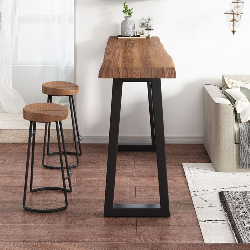 Industrial Brown Pine Bar Table Rectangle Black Double Pedestal Bistro Table (only table) Clearhalo 'Bar Furniture' 'Bar Tables' 'bar_tables' 'furn' 'furn_bar_tables' 'Furniture' 'furniture_bar_tables' 'Kitchen & Dining Furniture' 'kitchen&dining_furn' 'kitchen' 1200x1200_cb4ad4ae-bef5-4184-b524-c0c3d431964b