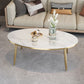 Modern Style Cocktail Table Rock Plate Top Metal Base Round Coffee Table