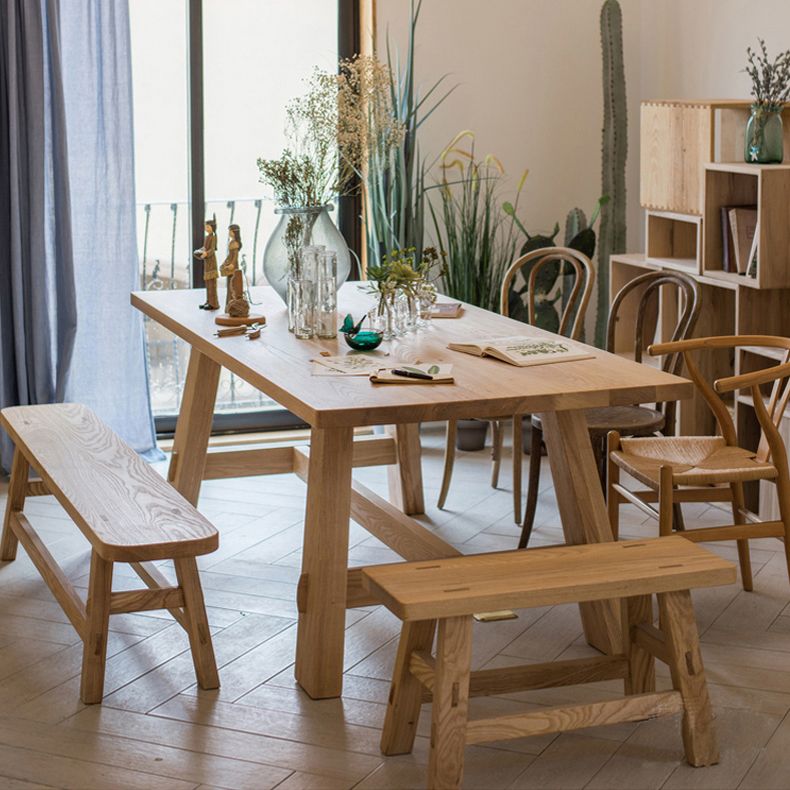 Simple Solid Wood Kitchen Dining Table Khaki Rectangle Shape Dining Table with Trestle Base Clearhalo ' dining_table' 'Dining Tables & Seating' 'Dining Tables' 'furn' 'furn_dining_table' 'Furniture' 'furniture_dining_table' 'Kitchen & Dining Furniture' 'kitchen&dining_furn' 'kitchen' 'kitchen_dining_table' 1200x1200_cb4f4ab3-c634-46ef-b38d-8e8e3337d03e