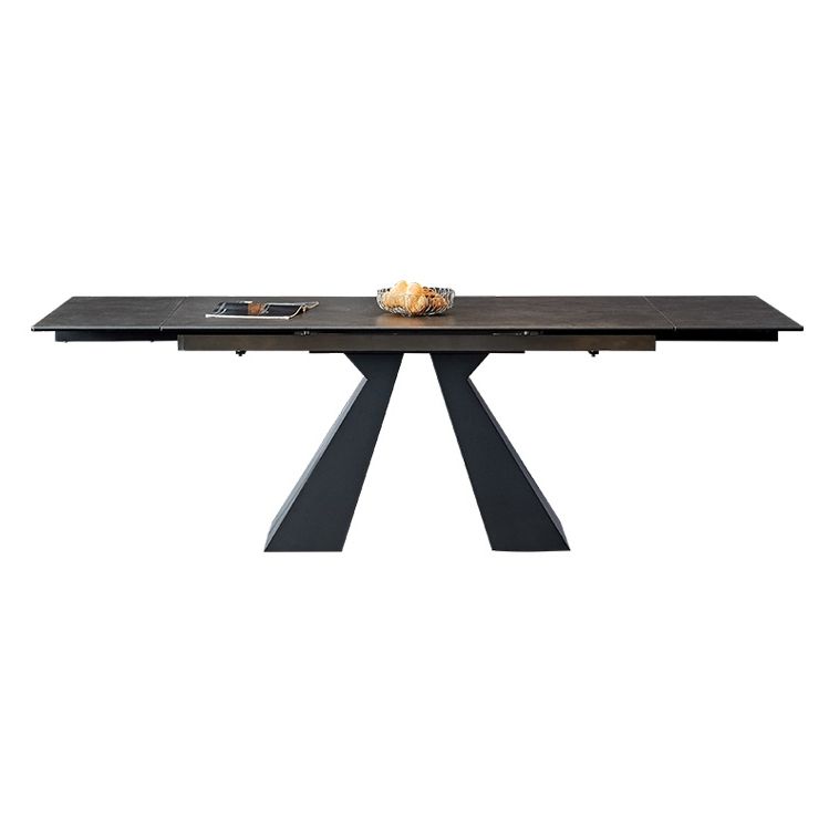 Extendable Industrial Sintered Stone Table Rectangle Dining Table with Double Pedestal Clearhalo ' dining_table' 'Dining Tables & Seating' 'Dining Tables' 'furn' 'furn_dining_table' 'Furniture' 'furniture_dining_table' 'Kitchen & Dining Furniture' 'kitchen&dining_furn' 'kitchen' 'kitchen_dining_table' 1200x1200_cb4f95e0-4ccb-49a6-8a51-2ce05de4c9ed