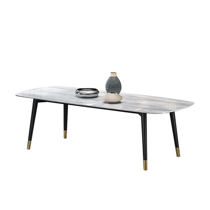 Moderne eettafel witte steen en marmeren eettafel voetstuktafel sleeën