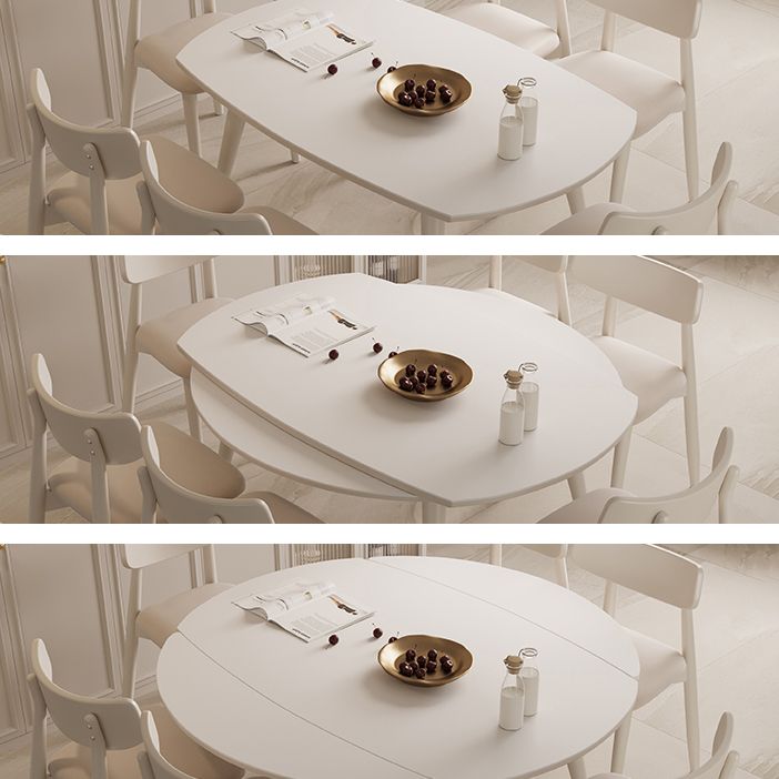 Modern Round Extendable Dining Table White Stone Tabletop with Double Drop Leaf Clearhalo 'Dining Tables & Seating' 'Dining Tables' 'dining_table' 'furn' 'furn_dining_table' 'Furniture' 'Kitchen & Dining Furniture' 1200x1200_cb515528-66cf-40dc-98da-5578eb5578f7