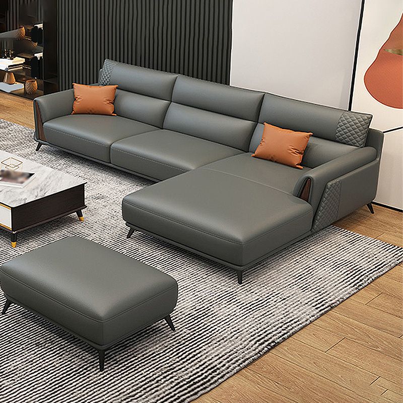 Genuine Leather Pillow Top Arm Sectionals 36.22"High Cushion Back Sofa, Black Clearhalo 'furn' 'furn_sectionals' 'Furniture' 'furniture_sectionals' 'Living Room Furniture' 'Sectionals' 1200x1200_cb53d949-0d53-4b08-8136-4cb81c768053