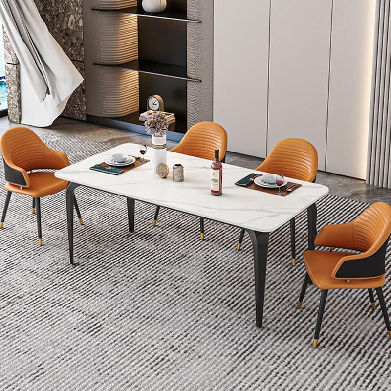 Black Iron 4 Legs Dining Site Table Industrial Stone Top Rectangle Dining Table Clearhalo 'Dining Tables & Seating' 'Dining Tables' 'dining_table' 'furn' 'furn_dining_table' 'Furniture' 'furniture_dining_table' 'Kitchen & Dining Furniture' 1200x1200_cb576332-ad57-4333-b325-c9c63ee9b03e