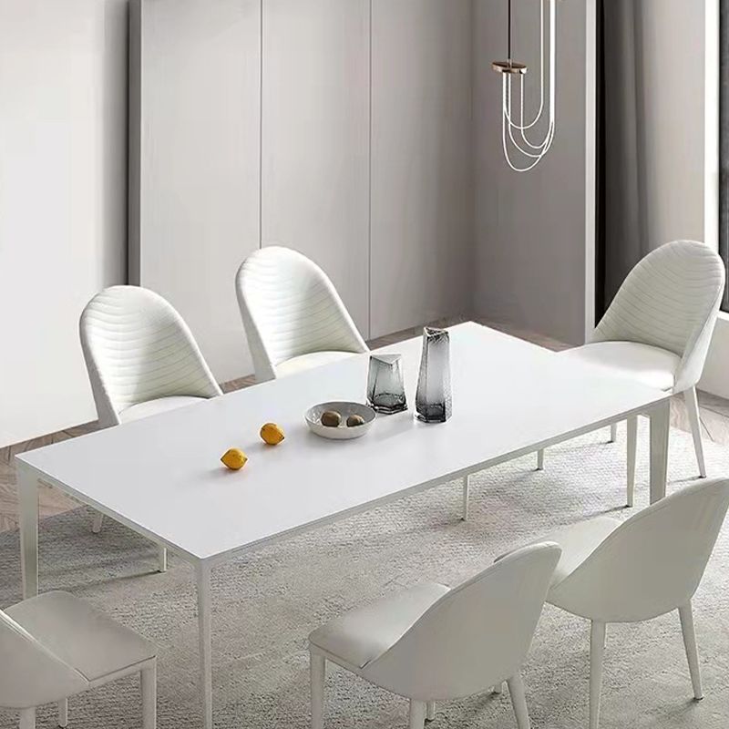 Moderne stijl metalen eetkamerstoel faux lederen armloze eetkamerstoel voor huisgebruik