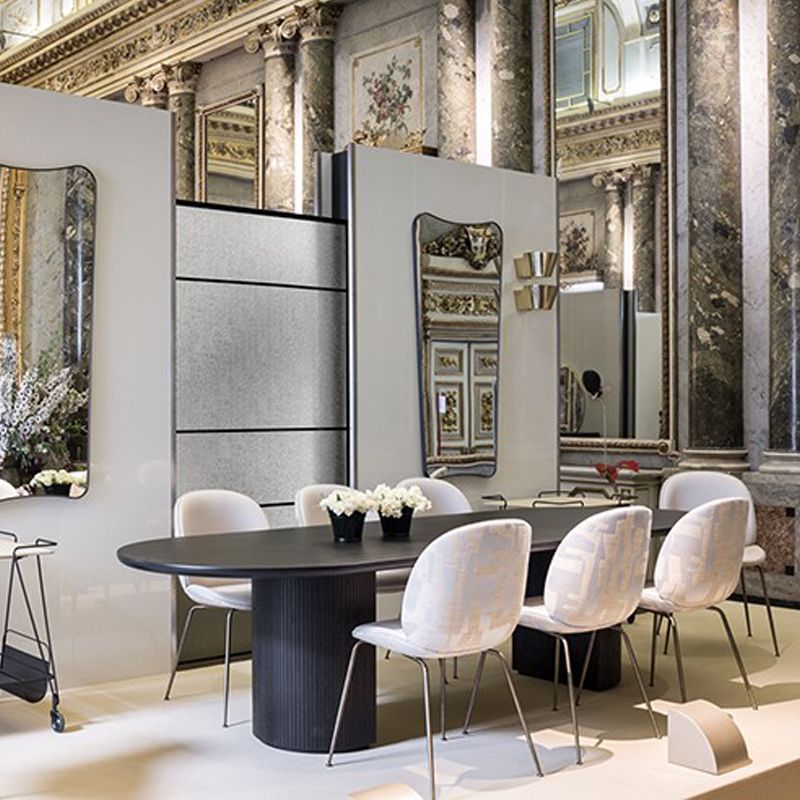 Modern Wooden Table Oval Dinner Room Kitchen Table in Black with Double Pedestal