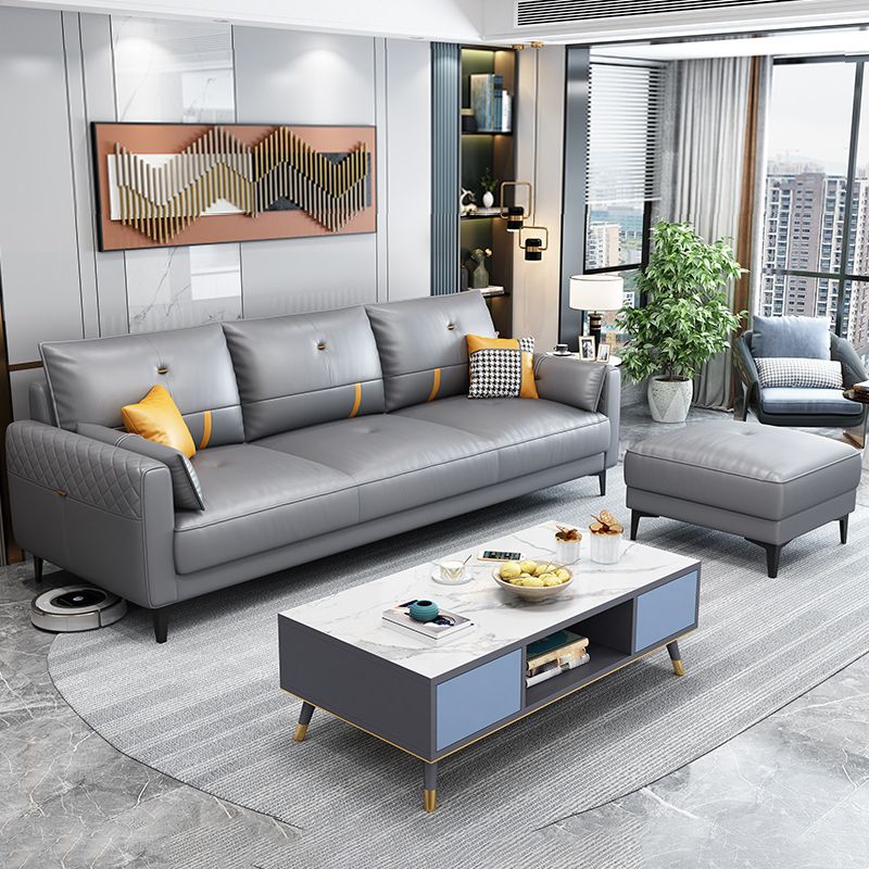 Scandinavian 3-seater Sofa with Ottoman Included Square Arm Sofa